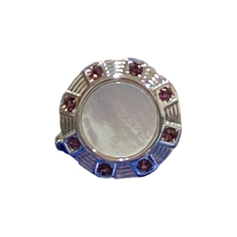 Lavender Rhinestones Mother of Pearl Round Cufflinks - Picture 2 of 2
